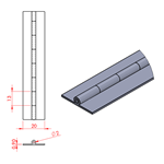 JSPC01 Bisagra continua - 20mm abierto x 2mm pin x 0.9mm espesor (1820mm seccion)